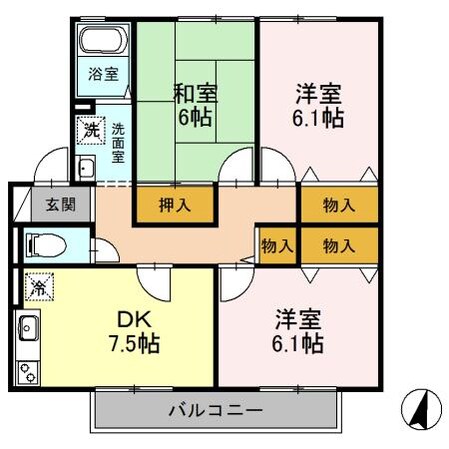 ネオコーポリラ開成　Aの物件間取画像